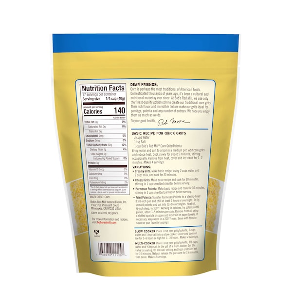 Bob's Red Mill Corn Grits 24 oz. Resealable Pouches, PK4
